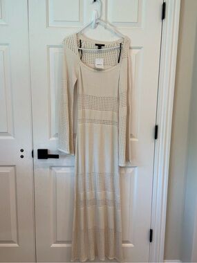 Forever 21 Cream Open-Knit Long Sleeve Maxi Dress